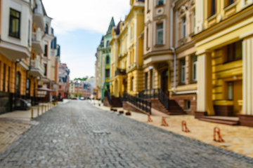 Fototapeta na wymiar Defocused view of the elite city district Vozdvizhenka. Kiev, Ukraine
