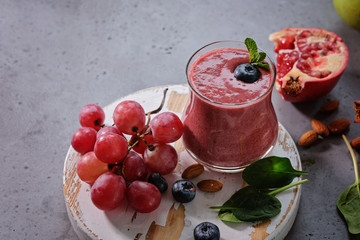 Colorful smoothie, healthy detox vitamin diet. Vegan drinks with fresh fruits