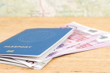 Passport with money on the table