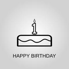 Happy birthday cake icon. Happy birthday cake symbol. Flat design. Stock - Vector illustration.