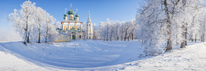 Transfiguration Cathedral of Uglich Kremlin in winter furniture.