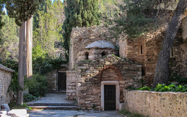 The Kaisariani Monastery an Eastern Orthodox holy place built on the north side of Mount Hymettus,...