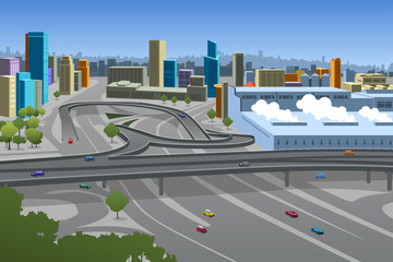 Highway and Cars in the City Illustration