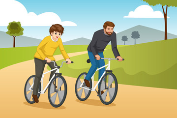 Obraz premium Father and Son Going Biking Outdoors Illustration