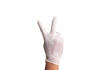 Doctor hand in white latex sterile gloves isolated on white