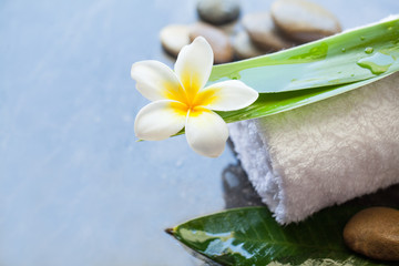 spa objects and stones for body massage treatment on dark background.