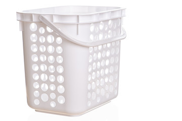 Empty white plastic cloth basket  on a white background