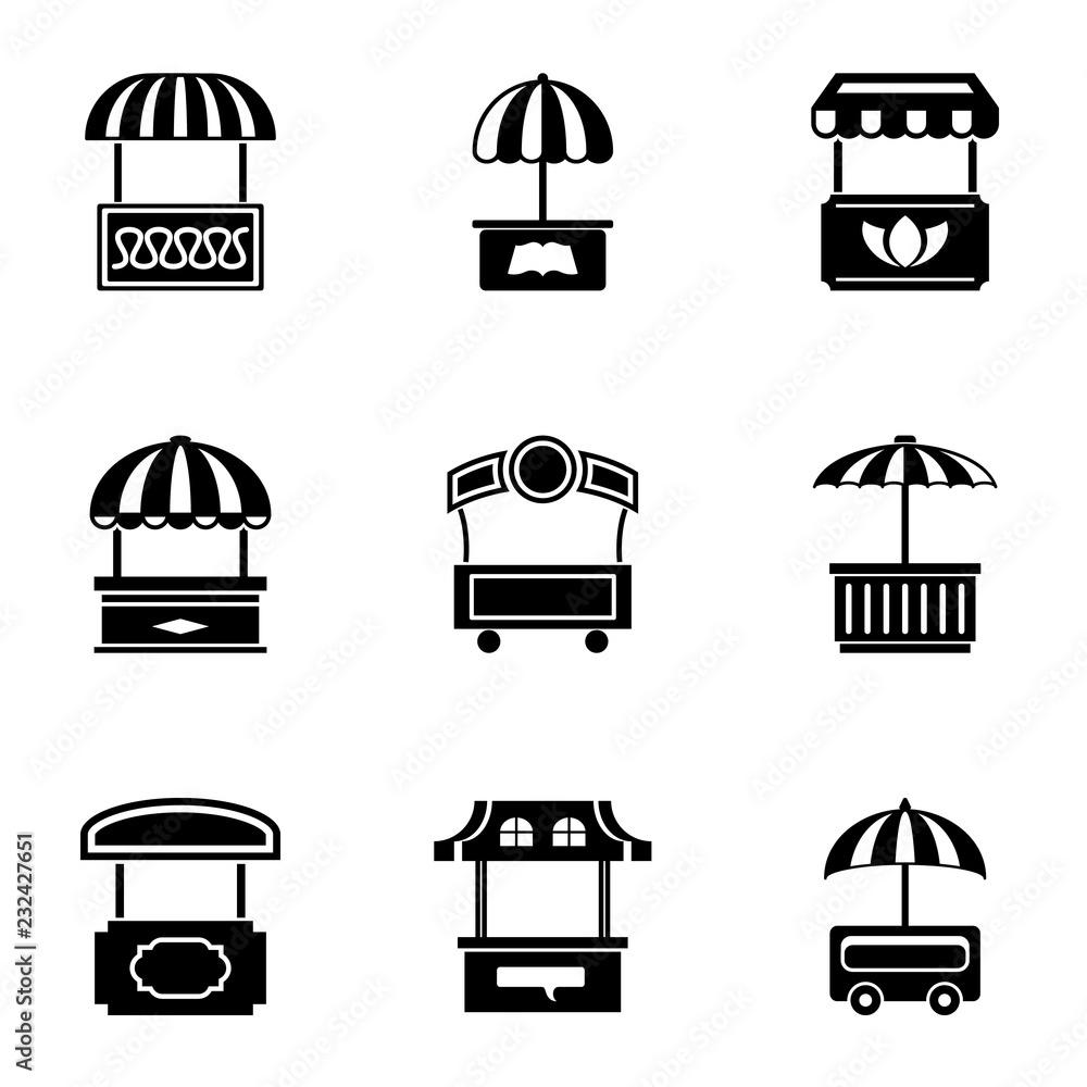 Poster trading tent icons set. simple set of 9 trading tent vector icons for web isolated on white backgrou