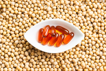 Lecithin gel pills capsule with soy background