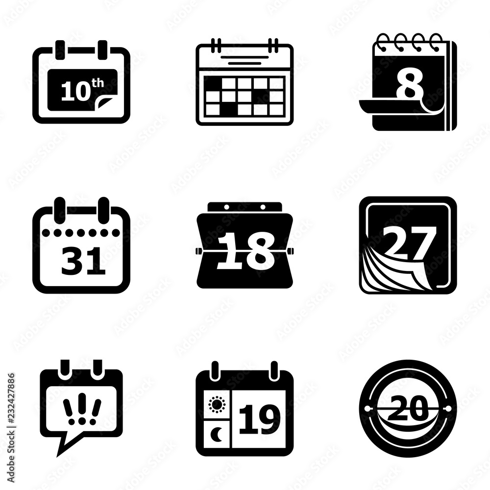 Poster day planner icons set. simple set of 9 day planner vector icons for web isolated on white background