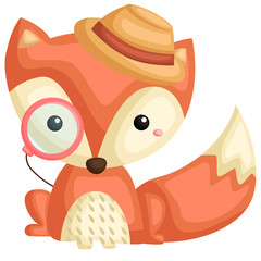 a vector of a cute fox wearing hat 