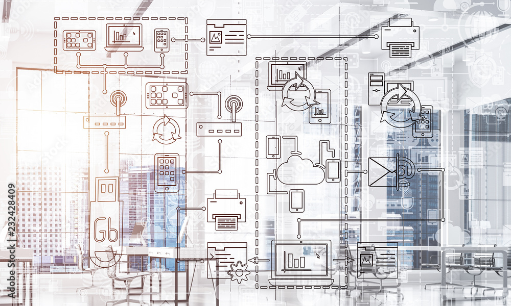 Poster technology background image with media interface as connection a