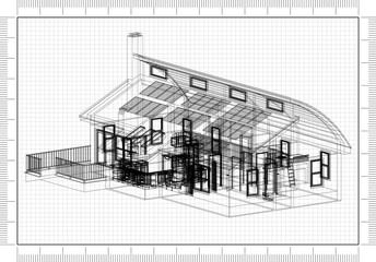 House With Solar Panels Architect Blueprint 