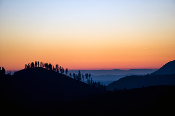 Colorful Sunset at Yosemite National Park - Silhouette of Trees and Mountains