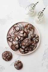 Chocolate brownie cookies in powdered sugar. Chocolate Crinkles.