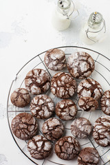 Chocolate brownie cookies in powdered sugar. Chocolate Crinkles.