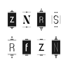 Set of editable monogram logo designs in black and white