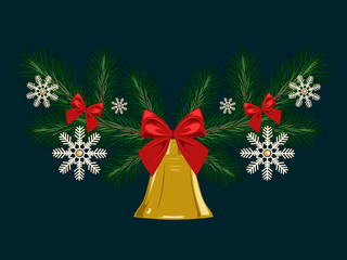 The branches ate with a bell decorated with snowflakes and bows.