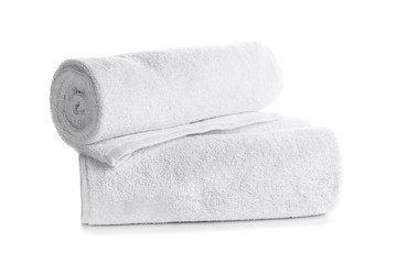 Towels on white background
