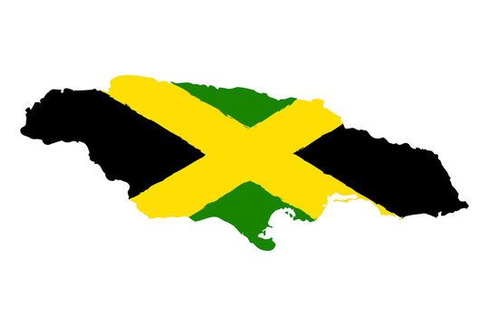 Map of Jamaica with Flag. Hand Painted with Brush. Vector Illustration.