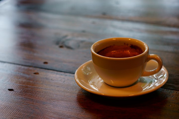 Hot coffee cup in coffee shop.