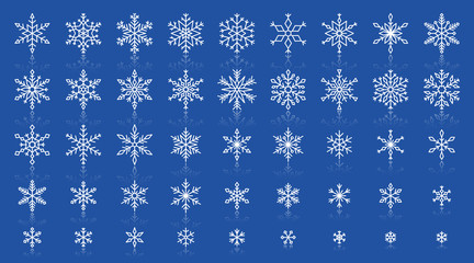 Snowflake simple white line icons vector set