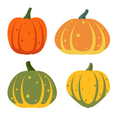 Pumpkin flat farm harvest gourd vector icons set