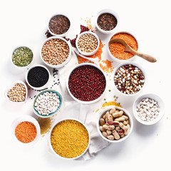 Various grain, cereals, seeds, beans