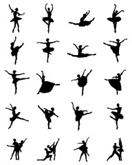 Black silhouettes of ballerinas on white background, vector © SilhouetteDesigner