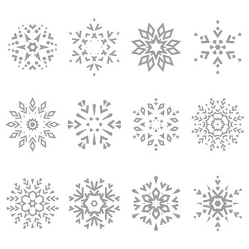 Snowflakes grey icon collection. Graphic vector modern ornament.