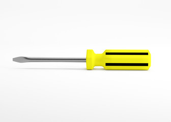 Yellow-black screwdriver on a white background. 3d rendering