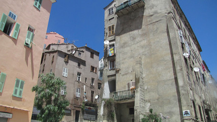 Fototapeta na wymiar Corsica. New renovated and old houses in Bastia