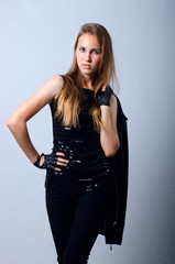 beautiful girl in leather jacket