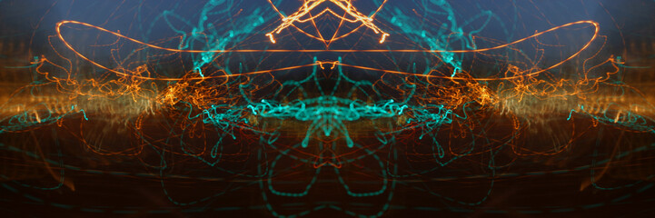 glowing lines in black space. Abstract background with lines and glow