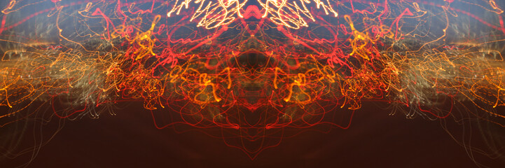 glowing lines in black space. Abstract background with lines and glow
