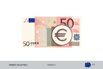 50 Euro Banknote. Flat style highly detailed vector illustration. Isolated on white background. Suitable for print materials, web design, mobile app and infographics.