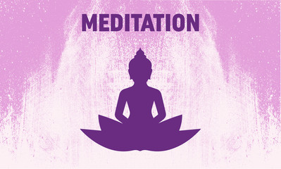 Meditating woman in lotus pose. Yoga illustration. Meditation, therapy