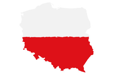 Map of Poland with Flag. Hand Painted with Brush. Vector Illustration.