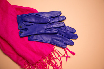 blue gloves on a scarf