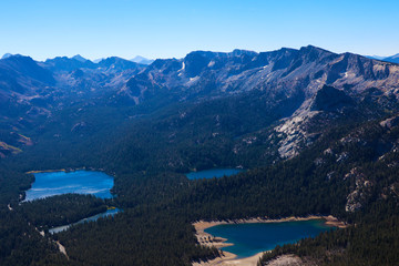 View of the three lakes in the mountains on a sunny day