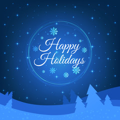 Christmas background, Happy Holidays greeting, glowing snowflakes, vector illustration.