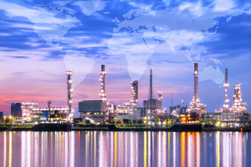 Plakat Oil refinery industrial at twilight in Thailand,Technologies connecting the world.