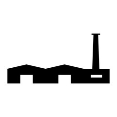 Factory icon. Vector industrial buildings pictograms. Black silhouettes of manufacturing objects isolated on white. Simple industrial monochrome icon.
