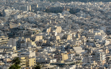 Fototapeta na wymiar View of Athens city from Mount Lycabettus showing white buildings architecture, Greece