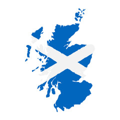 Map of Scotland with Flag. Hand Painted with Brush. Vector Illustration.