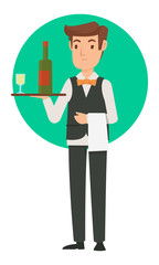 Restaurant waiters bring the wine and beer to the customer
