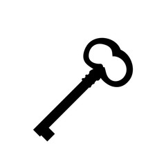 vector, on white background, black silhouette of old vintage key
