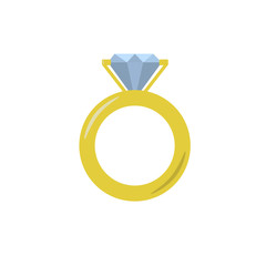 Proposal golden ring with gem flat on white background icon