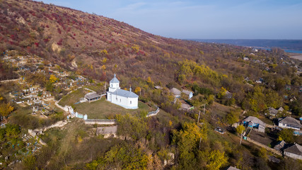 Aerial view of the camera over the Orthodox Church.