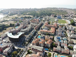 Obraz premium Bulgaria aerial photo of the beautiful hotel and city area of Sunny Beach near Nesebar